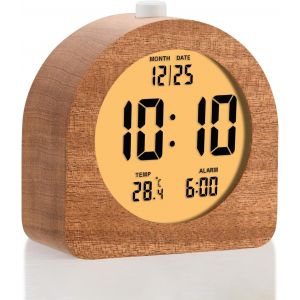 R&eacute;veil Num&eacute;rique en Bois,4"" R&eacute;veil &agrave; Piles en Bois avec R&eacute;p&eacute;tition et Veilleuse,R&eacute;veil de Chevet Num&eacute;rique LCD avec Affichage Heure,Date,Temp&eacute;rature,12/24H,R&eacute;veil en Bois,Marron,Sapele - Neuf