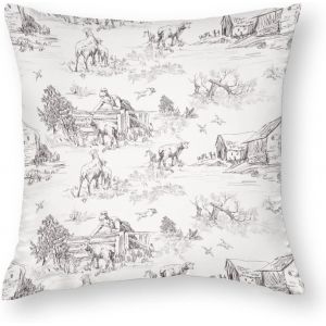 Cauc-Lot De 1 Housse De Coussin D&eacute;corative En Toile De Jouy - Motif Maison De Campagne - Moutons - 43,2 X 43,2 Cm - En Polyester Doux - Pour Salon, Canap&eacute;, Lit - Neuf
