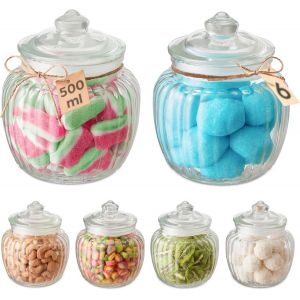 Checarzhn--No1-Bocal À Bonbons En Verre ¿ Lot De 6 X 500ml ¿ Avec Étiquettes & Couvercles ¿ Vintage ¿ Pour Mariage, Fête & Cuisine ¿ Passe Au Lave-Vaisselle ¿ Pour Biscuits & Chocolat - Neuf