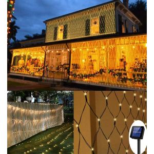 Kal-Filet Lumineux Solaire, 3m*2m Led Guirlande Lumineuses Filet, 8 Modes D'eclairage Balcon Clôture Mesh Fairy Light, Rideau Lumières Etanche Romantique Déco De Noel Pour Mariage De Fête Jardin Terr - Neuf