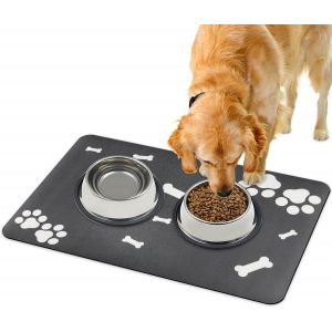 Tapis De Nourriture Pour Chien Tapis Gamelle Chien À Séchage Rapide Super Absorbant Lavable Tapis Antidérapant De Gamelle Pour Chien Chat 40x60cm (Motif De Patte D'os-Gris Foncé) - Neuf