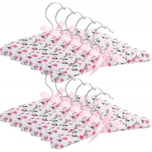 Paquet de 12 cintres pour b&eacute;b&eacute; rembourr&eacute;s en satin pour placard,chambre d'enfant,v&ecirc;tements pour b&eacute;b&eacute;s,motif floral rose (9,5 po) - Neuf
