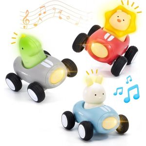 TDRFL-Jouets De Voiture À Pousser Et À Emporter Pour Bebe 1-3 Ans Avec Musique Et Lumière Jouets Pour Bebe Rampants De Voiture À Pousser 12 À 18 Mois,Jouet De Voiture Garçons Et Filles-3 Pièces - Neuf