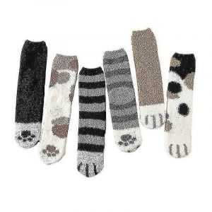 6 Paires De Chaussettes Moelleuses,Chaussettes De Patte De Chat En Polaire Corail Pour Femmes,Bas De Maison - Neuf