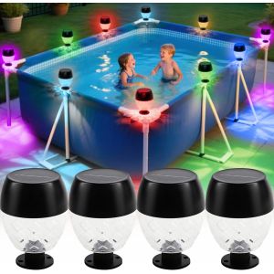 Lot De 4 &Eacute;clairages Solaires De Piscine &Eacute;tanches Pour Piscines Hors Sol Et Sous Le Sol, Accessoires De Piscine Pour L'ext&eacute;rieur, Appliques Murales D&eacute;coratives Pour L'ext&eacute;rieur - Neuf