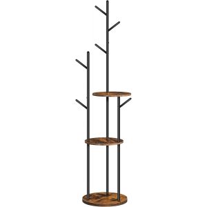 SUBZONAL-Portemanteau pour couloir, porte-manteau autoportant avec 6 crochets et 3 &eacute;tag&egrave;res de rangement, arbre d'entr&eacute;e pour chambre &agrave; coucher, bureau, industriel, rustique marron et noir EBF36YM01 - Neuf