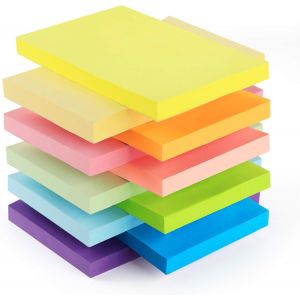 Eryi-10 Pack Notes Sticky Notes, 76 X 127 Mm Notes Autocollantes, Bloc Note De 10 Couleurs Vive, 100 Feuilles/Pack, 1000 Feuilles Notes Adhésives Pour Maison/Bureau/École - Neuf