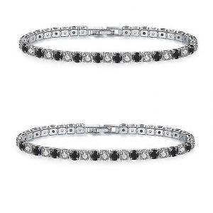 2 Bracelets Pour Femmes Filles Dames - Bracelet Tennis Argent,Bracelet Zircone Cubique Plaqu&eacute; Or Blanc | Bracelets De Tennis &Eacute;l&eacute;gants Classiques Pour Femmes J - Neuf