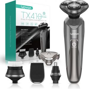 Rasoir Electrique Homme Rechargeable 4 In 1 Tondeuse Barbe &Agrave; T&ecirc;tes Rotatives Professionnel Tondeuse &Agrave; Nez Avec Brosse Visage De Voyage Sans Fil Et Ipx6 Etanche Tx410 (Gris) - Neuf