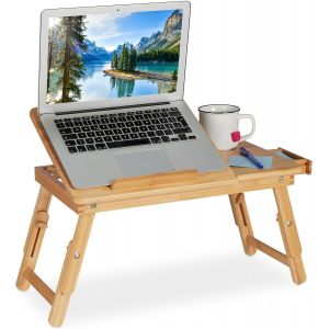 acdsgd-Plateau Pliant pour Laptop, avec Fentes d'a&eacute;ration, Hauteur r&eacute;glable, HxLxP : 43,5x57x30 cm, en Bambou, Nature - Neuf