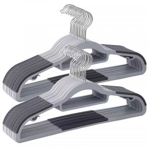 Lot de 10 cintres en plastique, antidérapants, gain de place, épaisseur 0,5 cm, longueur 42 cm, crochet 360°, gris métallisé, gris clair et gris foncé - Neuf