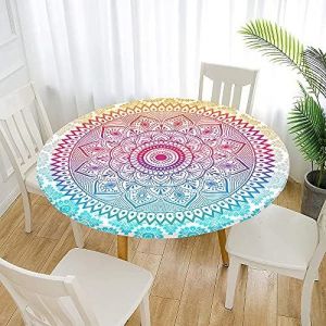 Protège Table Elastiqué Rond Nappe Anti-Taches Pour La Maison Patio Deck Table À Thé Cuisine Salle À Manger Décoration De Mariage De Fête (120cm,Bohême) - Neuf
