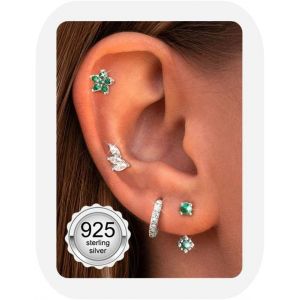 Kal-4 Paires Boucles D'oreilles Femme Argent 925 Plaqu&eacute;e Or 14k Cr&eacute;oles Argent Boucles D'oreilles Zircon Piercing Oreille Cartilage Petites Boucles D'oreilles Femme Or Pour Piercings Multiples - Neuf