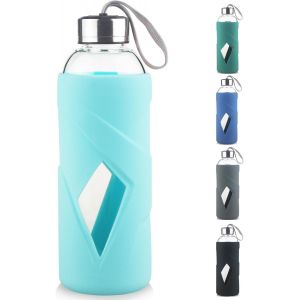 Shiba-1 Litre Gourde En Verre - 1000ml Bouteille D'eau En Verre Borosilicate Sans Bpa De Avec Bouchon Étanche Et Étui De Protectio[4 - Neuf