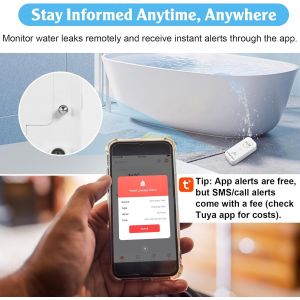 Détecteurs D'eau Wifi (Wifi 2,4 G), Capteur D'eau 90 Db Et Alarme D'application, Alarme D'eau Sans Fil, Pour Tuyaux, Chambre À Coucher, Cuisine, Salle De Bain, Cave(Lot De 2) - Neuf