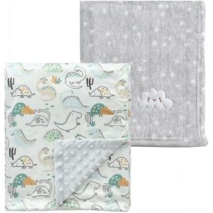 Tianyi-Lot De 2 Couvertures Mignonnes, Douillettes, Douillettes, Chaudes, Pour Nourrissons Et Tout-Petits, Linge De Lit, Lit D'enfant, Poussette, Nuage Gris + Dinosaure 75 X 100 Cm - Neuf