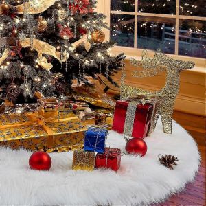 Jupe De Sapin Blanche Pour D&eacute;coration De No&euml;l, Tapis De No&euml;l En Peluche Effet Neige 90 Cm - Neuf