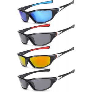 Lot De 4 Paires De Lunettes De Soleil Polaris&eacute;es Pour Homme Et Femme - Lunettes De Soleil De Sport Uv 400 Pour Cyclisme, Ski, Golf, P&ecirc;che, Conduite, Randonn&eacute;e, Bleues, Noires, Taille Unique - Neuf