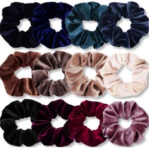 Loc-Lot De 12 Chouchous En Velours Pour Femmes,Cheveux Ties Cordes Élastiques,Bandes Élastiques Épaisses De Couleur Unie,Pour Filles Femmes De Tous Âges,Accessoires Pour Cheveux - Neuf