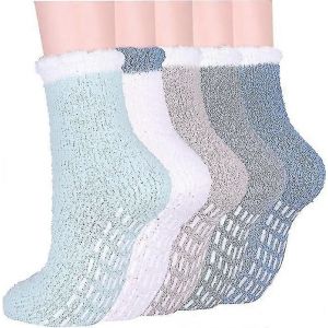 Chaussettes Pantoufles Pour Femmes Et Filles,5 Paires De Chaussettes Chaudes Et Confortables Avec Poign&eacute;es,Chaussettes Thermiques D'hiver Antid&eacute;rapantes Pour Dormir &Agrave; La Maison - Neuf
