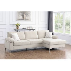 Canap&eacute; d'angle droit en tissu chenille "Jade" - 3 places - Beige - Neuf