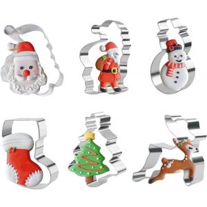 Ensemble De Moules &Agrave; Biscuits De No&euml;l, 6 Pi&egrave;ces, Acier Inoxydable, P&egrave;re No&euml;l, Renne, Bonhomme De Neige, Sapin De No&euml;l, Chaussettes De No&euml;l, Pour Enfants, Familles, F&ecirc;tes - Neuf