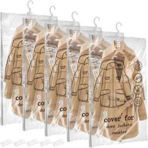 Guwh-Lot De 5 Sacs Sous Vide Pour Vêtements-110 X 70 Cm-Avec Crochets À Vêtements-Peu Encombrant-Pour Costumes, Manteaux, Vestes - Neuf