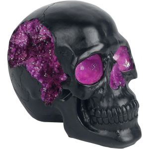 Sjzg-Geode Figurine T&ecirc;te De Mort R&eacute;sine Noir Violet 17 Cm - Neuf