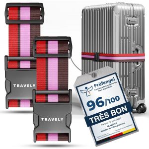 TIANYI-&reg; Lot de 2 sangles de valise de qualit&eacute; sup&eacute;rieure, particuli&egrave;rement attrayante et s&ucirc;re, avec 2 &eacute;tiquettes &agrave; bagage, sangle de bagage id&eacute;ale en croix, multicolore - Neuf