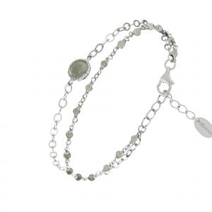 Bracelet En Argent Rhodié Double Chaine Pierres Naturelles Labradorite Médaillon Labradorite - Neuf