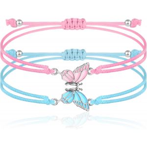 Eryi-Lot De 2 Bracelets Bff Papillon Assortis - Réglable Pour Meilleurs Amis - Bracelet D'amitié À Breloques Fait Main - Cadeaux De Bijoux Pour Adolescents - Neuf
