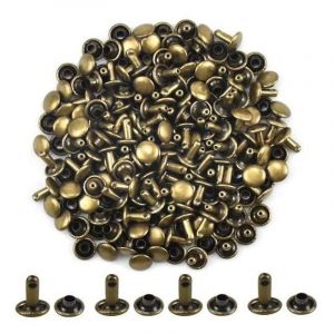 Lot de 100 rivets en cuir, doubles rivets tubulaires, doubles rivets à tête ronde plate, clous métalliques pour bricolage, artisanat du cuir, sac, ceinture, sangle, réparation, décoration - Neuf