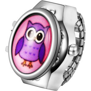 Eryi-Ewelrywe Bague Montre Femme Homme: Montre Bague Doigt Extensible Elastique Acier Inoxydable Analogique Quartz Etanche 1atm Cadran Rond Avec Hibou - Cadeau Femme Homme Anniversaire - Neuf