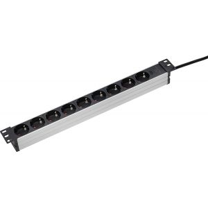 Bloc Multiprise 9 Prises Rack 19"" Pour Montage Universel Dans Les Armoires Réseau 19"", Boîtier En Aluminium Robuste, Câble De 2 M, Orientation À 45°, Ip20, Noir/Aluminium 18194 - Neuf
