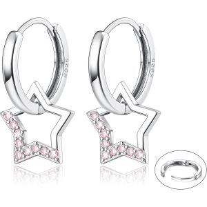 Kal-Boucles D'oreilles Fille Femme Argent Sterling 925 Boucles D'oreilles Pendantes En Étoile Argent Boucles D'oreilles Créoles Fantaisie Boucles D'oreilles Pendantes Argent Créoles Fille Femme - Neuf