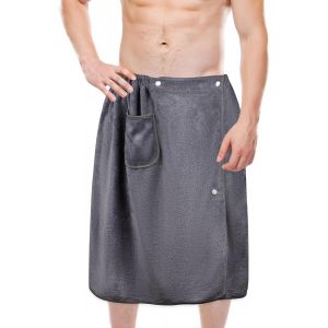 Kal-Serviette De Sauna Réglable Pour Homme, Grande Serviette De Sauna À Séchage Rapide, En Microfibre, Avec Boutons-Pression Et Poches, Pour Salle De Gym, Douche, Sauna (70 X 140 Cm, Gris) - Neuf