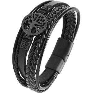 Eryi-Bracelet Homme, Bracelet Cuir Pour Hommes, Bracelets Croix Vie Viking Arbre De Vie, Brun Noire Bracelets Crucifixion Homme - Neuf