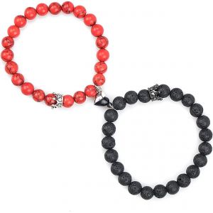 Kal-Couronne Amour Coeur Magnétique Perles Bracelets Attraction Mutuelle Coeur Bell Bracelets Couple Cadeaux Pour Petit Ami Petite Amie Son Sien Femmes Hommes Amitié - Neuf