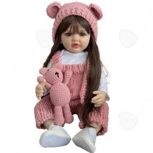 C Poupée Reborn Corps entier de 55cm en vinyle Membres flexibles et mobiles Cheveux bruns et yeux en acrylique réalistes Reborn - Neuf