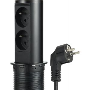 35430, Bloc multiprises d¿Angle, 3 Prises, 2 Ports USB Interrupteur on/Off pour éteindre/Allumer la LED, Câble 1,5M, Gris/Noir - Neuf