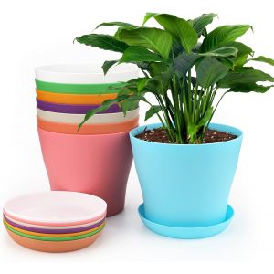 Nouvelhorizonstore-8 Pi&egrave;ces 17 Cm Pots Plastique Plantes, Cache Pot Interieur Exterieur, Pot De Fleur Avec Plateaux, Convient Aux Semis, Cactus, Plantes Succulentes, Orchid&eacute;es, Herbes -8 Color&eacute; - Neuf