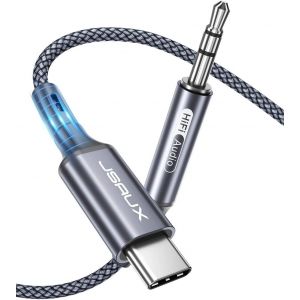 LORANKA-C&acirc;ble USB C vers Jack AUX 2m, 3,5 mm Adaptateur pour Casque de Voiture auxiliaire en Nylon tress&eacute; pour Huawei P40/P30/P20/Mate 20/30, Samsung Galaxy S22/S21/S20+/Note20/10/A8, Oneplus 7-Gris - Neuf