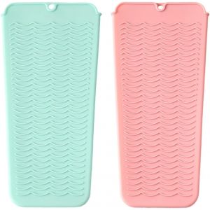 KAL-Pcs Tapis En Silicone Résistant À La Chaleur -Protection Contre La Chaleur Pour Fer À Friser, Fer Plat Et Autres (Rose, Vert) - Neuf