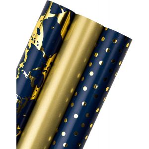Mini Rouleau De Papier D'emballage - 43,2 X 305 Cm - Design Or Marine (42,3 Pieds Carrés Ttl) - Neuf
