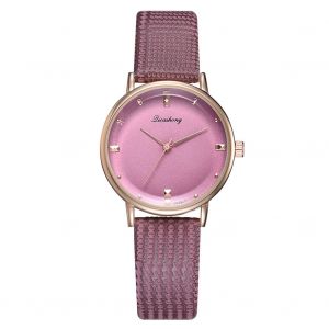 Montre-Bracelet Analogique A Quartz Pour Femme, Simple Et Tendance, Avec Cadran Rond Et Bracelet En Cuir Pu (Violet) - Neuf