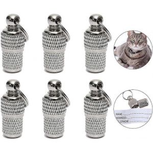 Lot De 6 Médailles D'identification Pour Collier De Chien En Fer Nickelé Avec Étiquette D'adresse En Papier, Pendentif Anti-Perte Pour Chien, Argent - Neuf