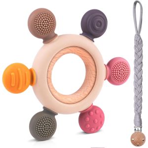 Anneau De Dentition Pour B&eacute;b&eacute;,Jouets De Dentition Pour B&eacute;b&eacute;,Jouets De Dentition En Silicone Avec Attache Sucette Sans Bpa Pour Gar&ccedil;ons Et Filles De 3 Mois Et Plus(Gris) - Neuf