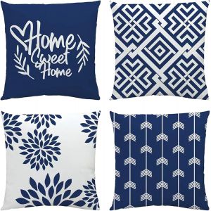 Cauc-Housse Coussin 50x50 Lot De 4 D&eacute;coratif Canap&eacute; Housse De Coussin Taie D'oreiller Velours Bleu Marine Coussin Carre Geometrique Coussins Taies D'oreiller Pour Canap&eacute; Lit Jardin Ext&eacute;rieur - Neuf