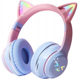 LORANKA-Casque Bluetooth 2 en 1 pour enfants, casque filaire/sans fil avec microphone pour filles et gar&ccedil;ons, bandeau r&eacute;glable, casque pliable &agrave; oreilles de chat - Neuf