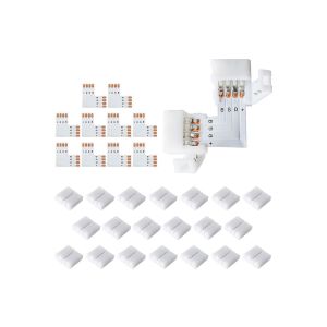 Lot De 10 Connecteurs Led En Forme De L &Agrave; 4 Broches Avec 20 Clips Pour Rubans Led Rgb De 10 Mm - Neuf